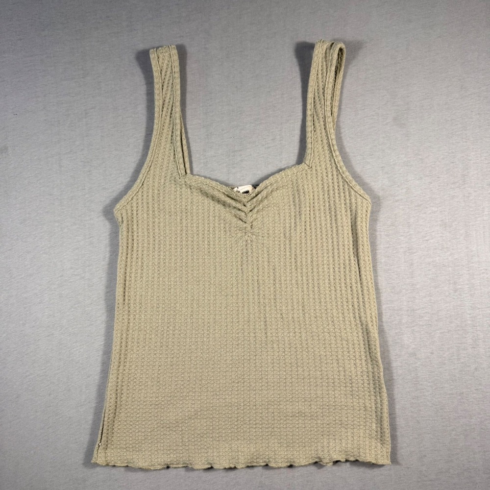 POL Anthropologie Sage Green Waffle Knit Tank Top Sweetheart Neck Small